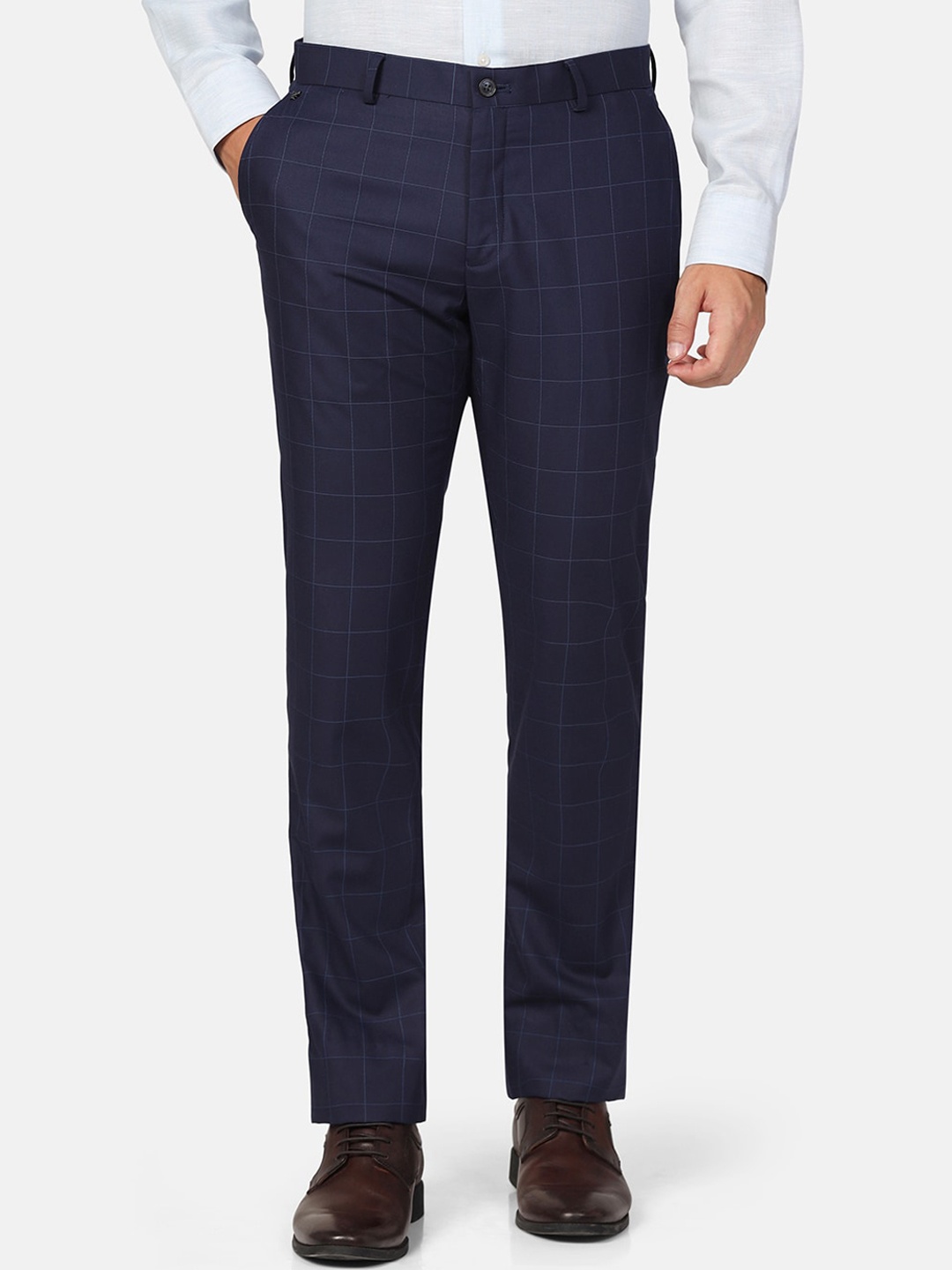 

Blackberrys Men Mid-Rise Plain Slim Fit Formal Trousers Trouser, Blue