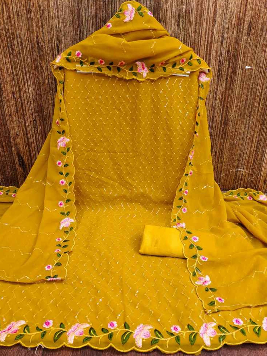 

faxofab Embroidered Unstitched Dress Material, Yellow