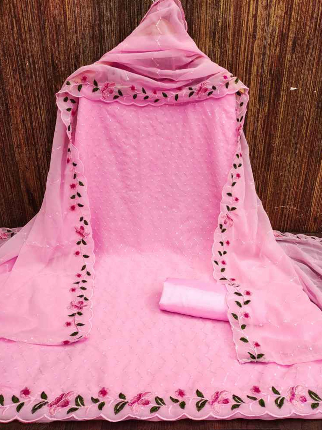 

faxofab Embroidered Unstitched Dress Material, Pink