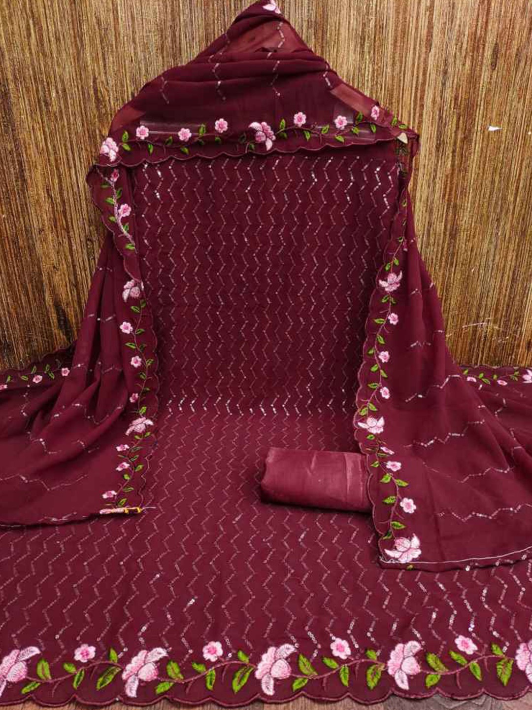 

faxofab Embroidered Unstitched Dress Material, Maroon