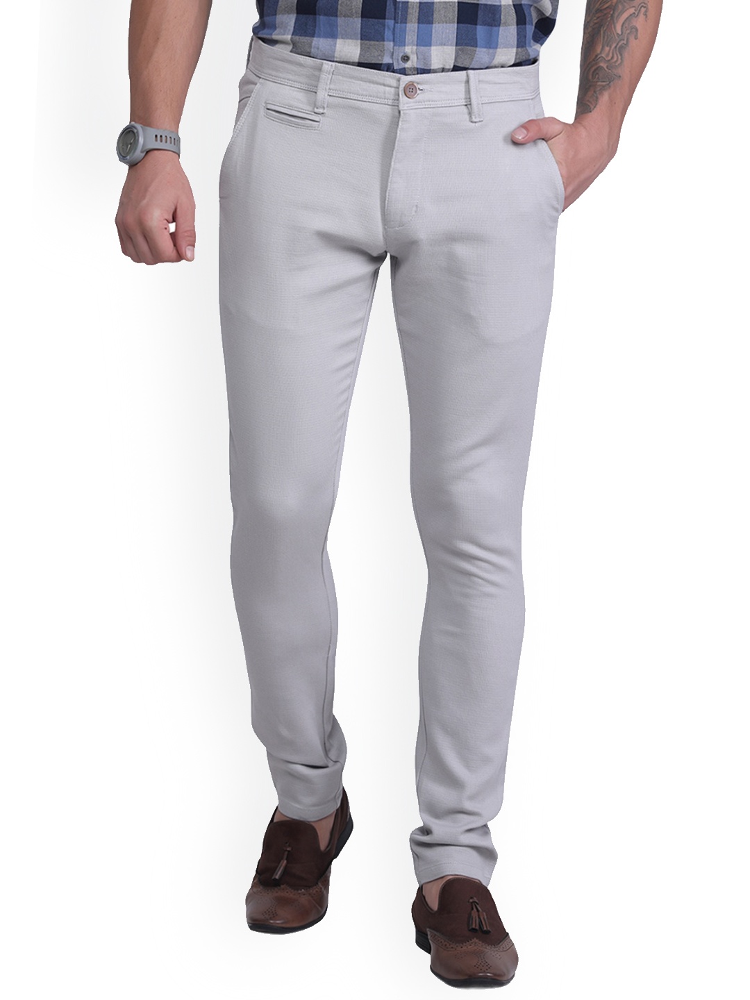 

USMC Men Comfort Mid-Rise Slim Fit Chinos Trouser, Grey