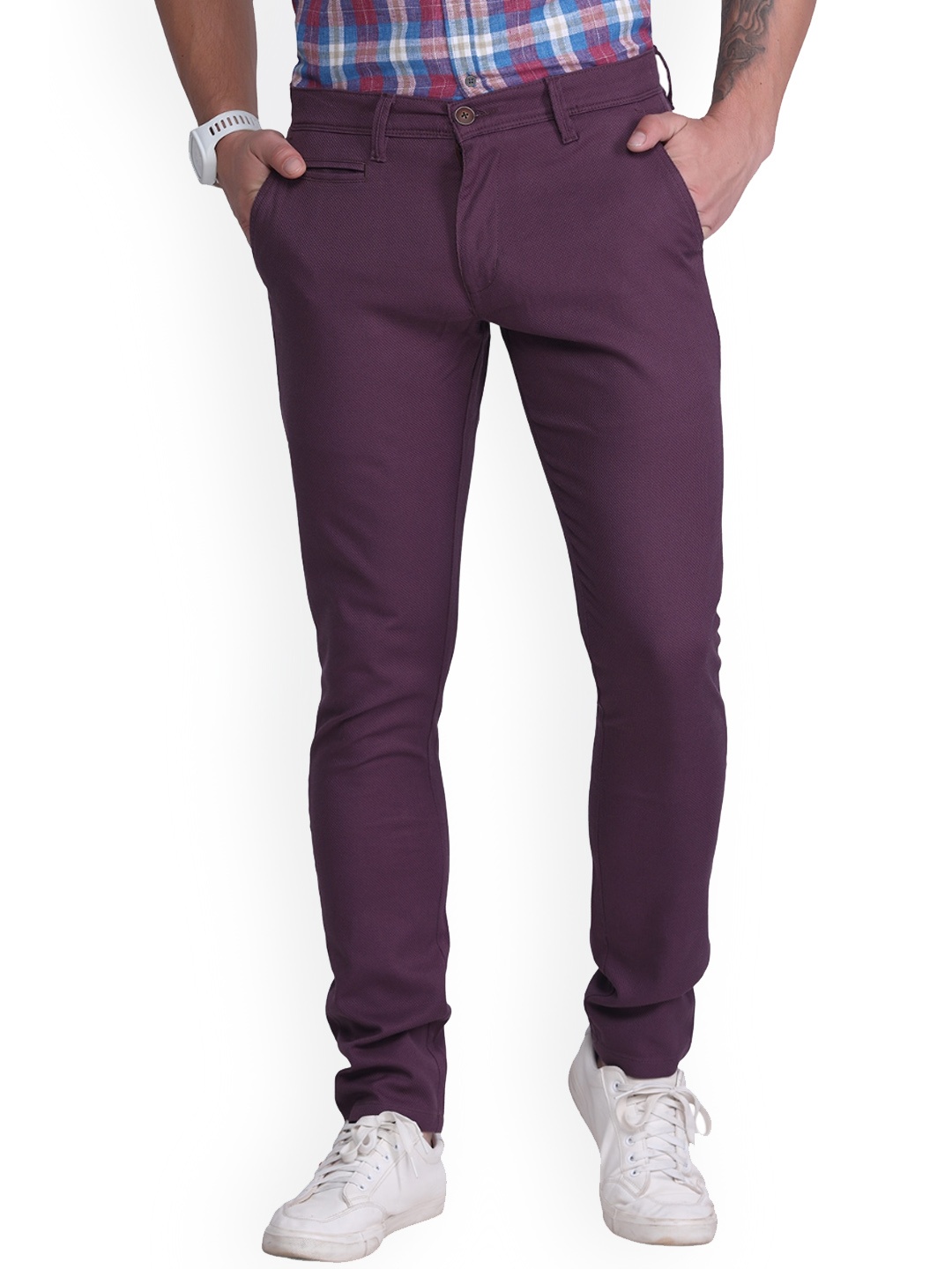 

USMC Men Comfort Slim Fit Easy Wash Chinos Cotton Trouser, Purple