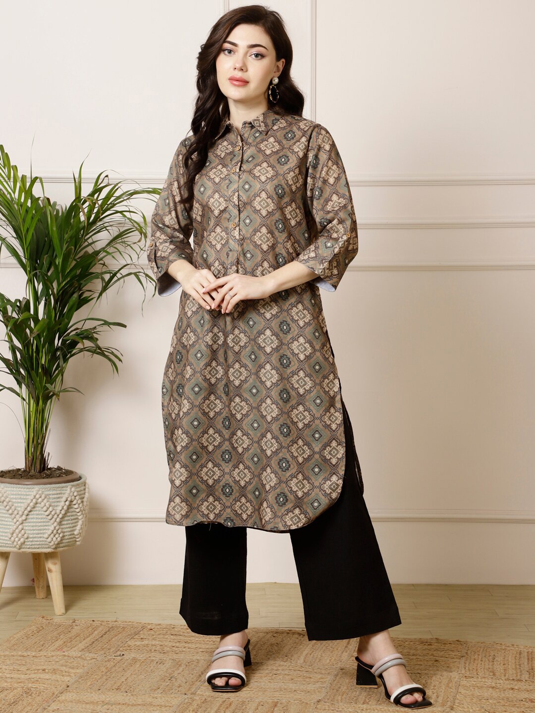 

Jaipur Kurti Ethnic Motif Straight Kurta, Green