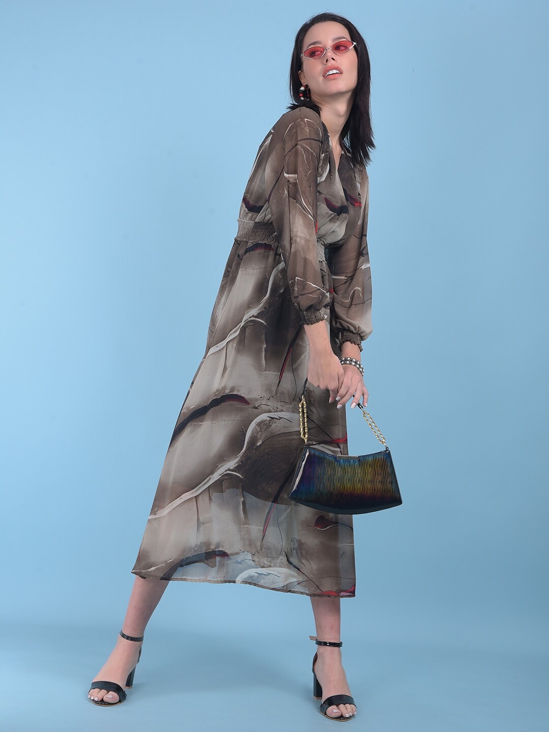 

Crimsoune Club Abstract Print A-Line Midi Dress, Brown