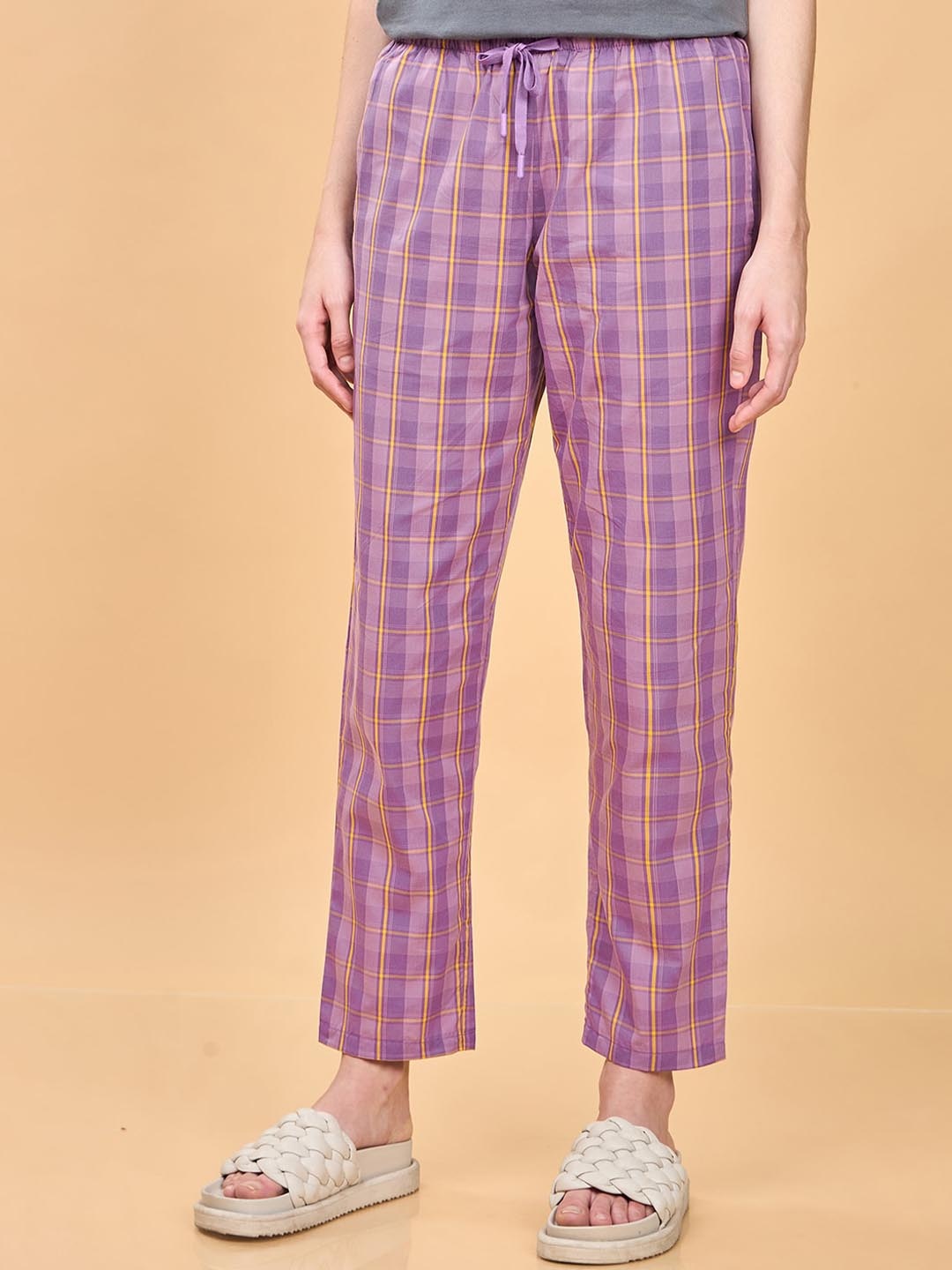 

Enamor Women Checked Pure Cotton Lounge Pants, Violet