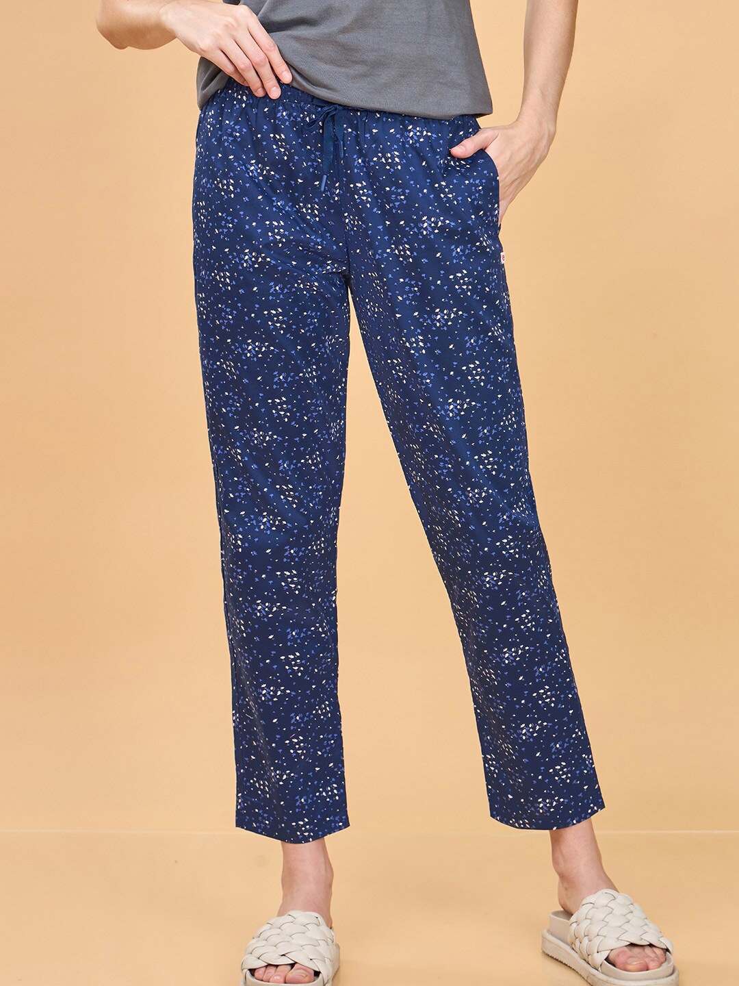 

Enamor Women Printed Pure Cotton Lounge Pants, Blue