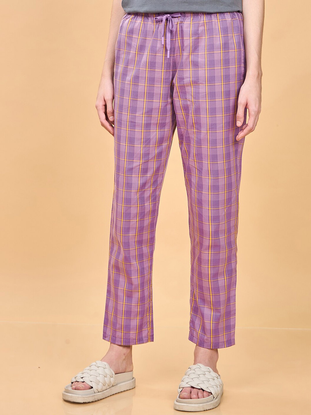 

Enamor Women Checked Pure Cotton Lounge Pants, Violet