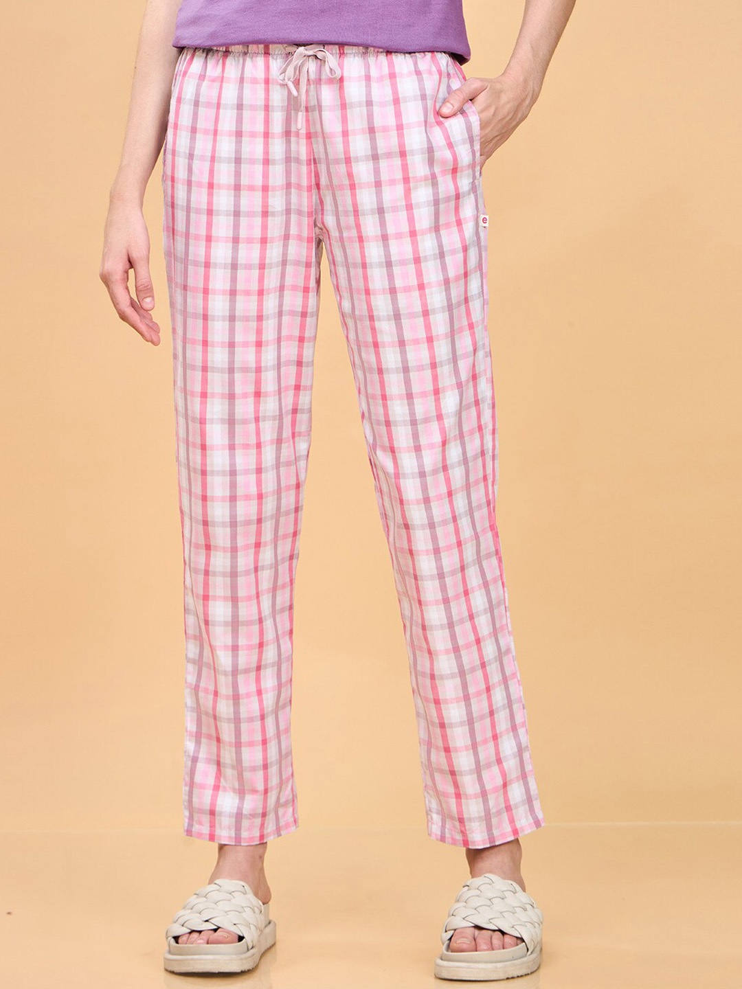 

Enamor Women Checked Pure Cotton Lounge Pants, Pink