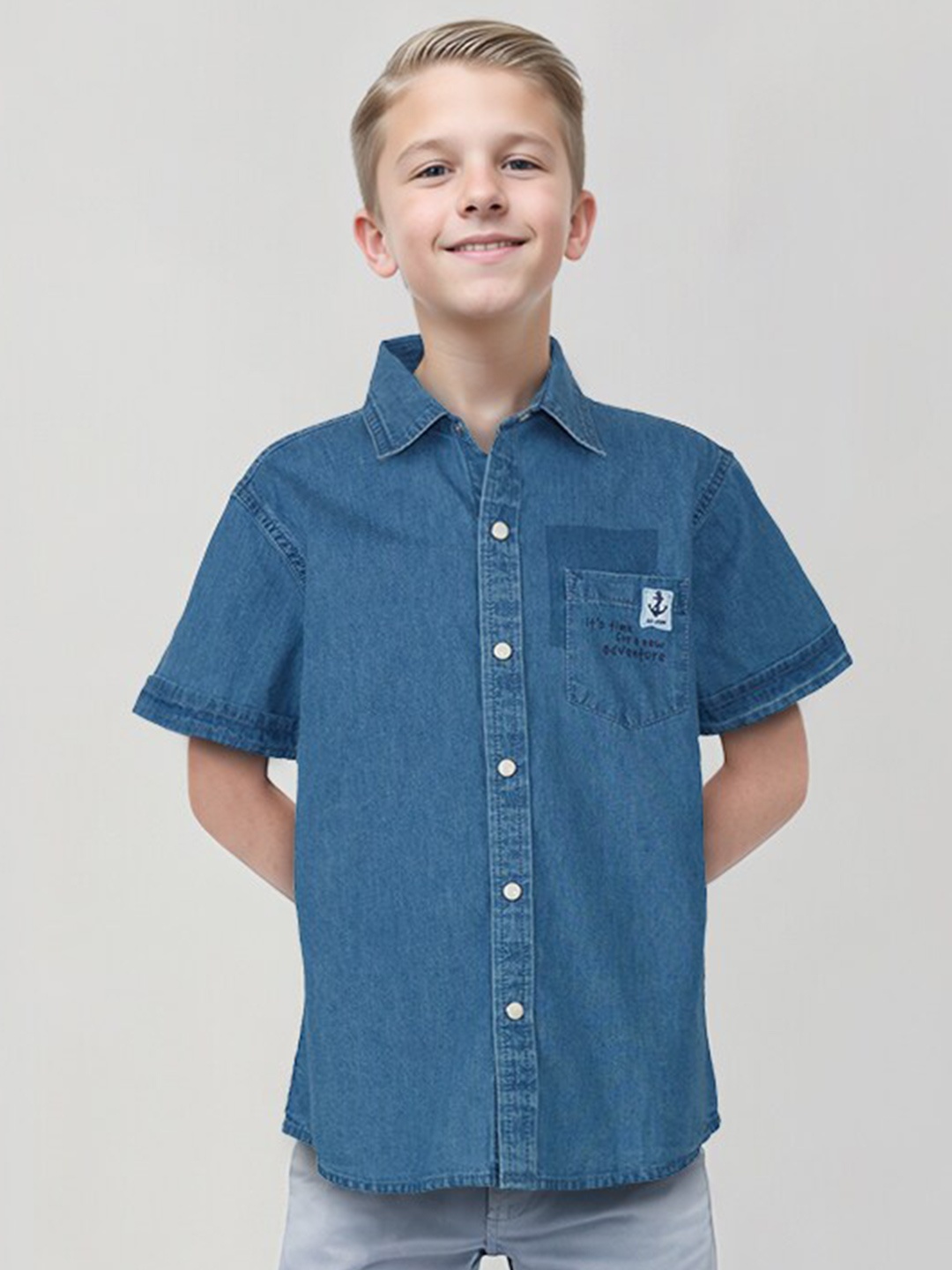 

Gini and Jony Boys Denim Casual Shirt, Blue