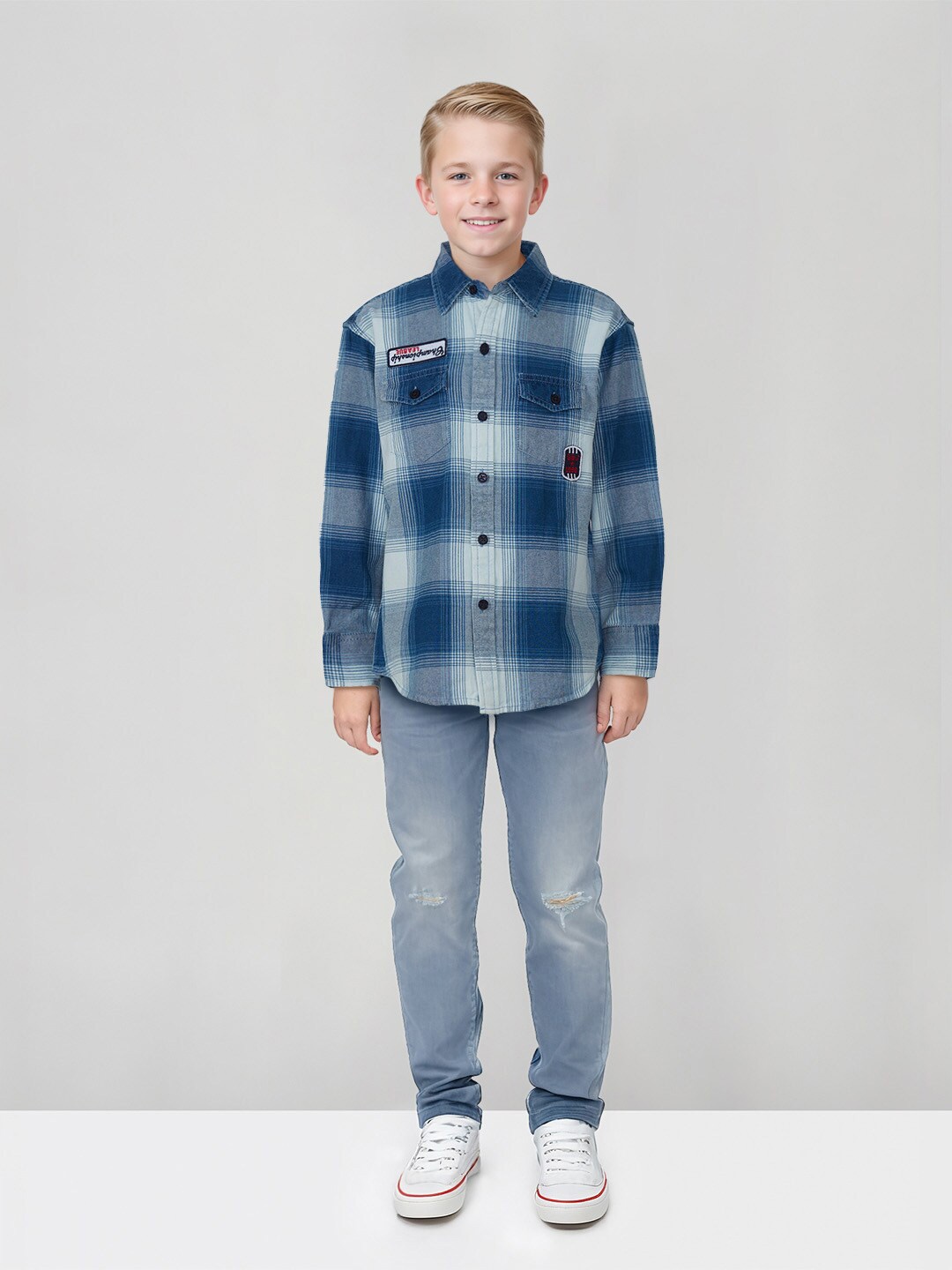 

Gini and Jony Boys Cotton Checked Casual Shirt, Blue