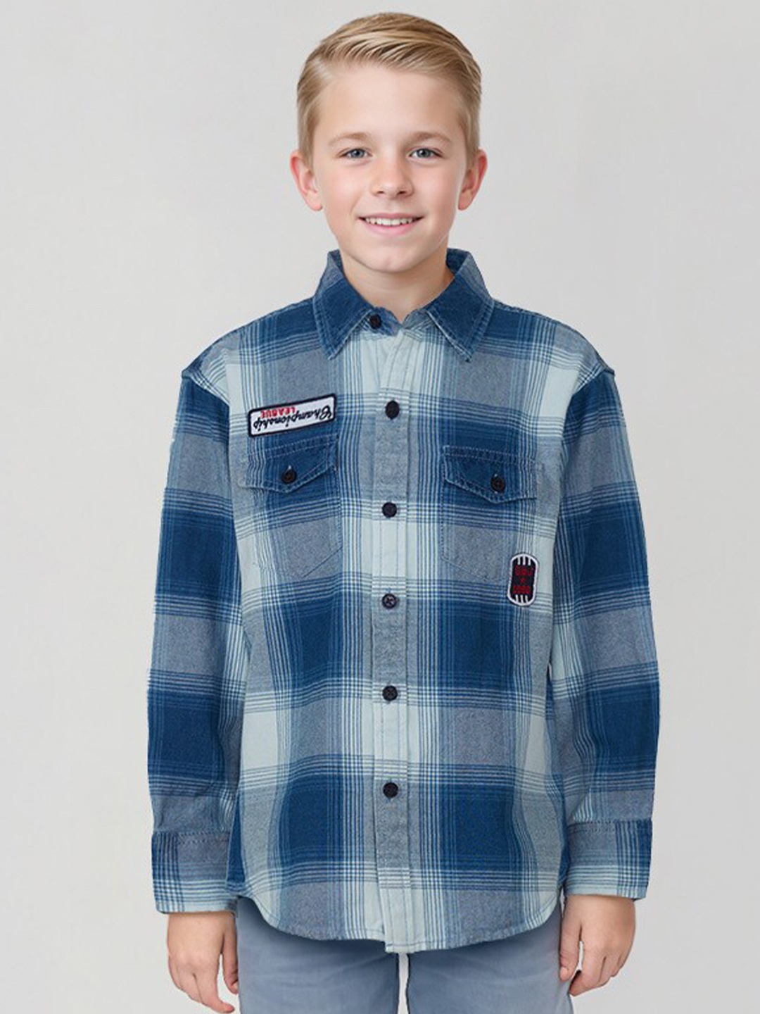 

Gini and Jony Boys Cotton Checked Casual Shirt, Blue