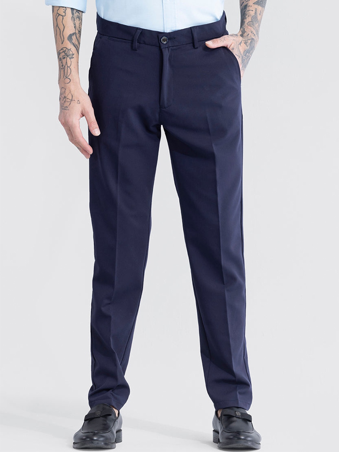 

Snitch Men Smart Slim Fit High-Rise Chinos, Navy blue