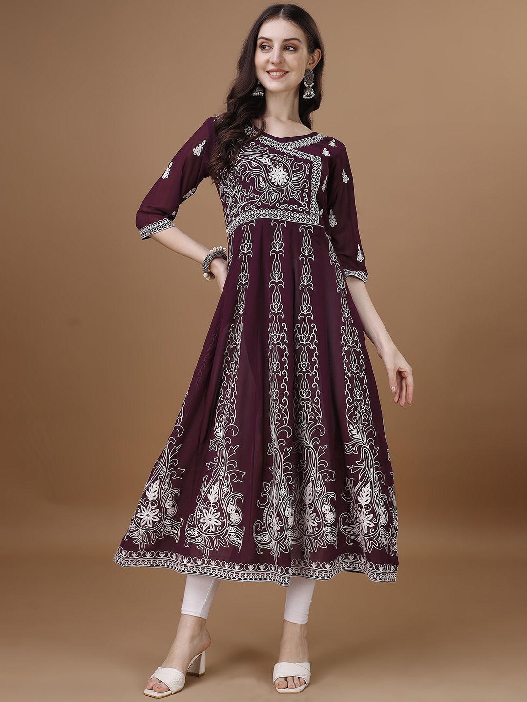 

Shree Ramkrishna Fab Women Floral Embroidered Chikankari Anarkali Kurta, Purple
