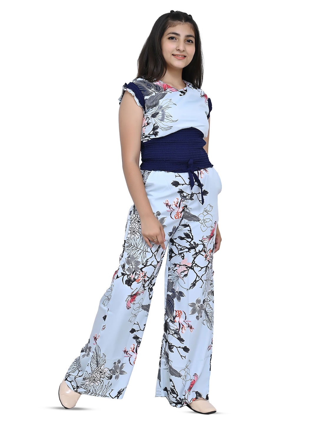 

BAESD Girls Printed Top With Palazzo, Blue