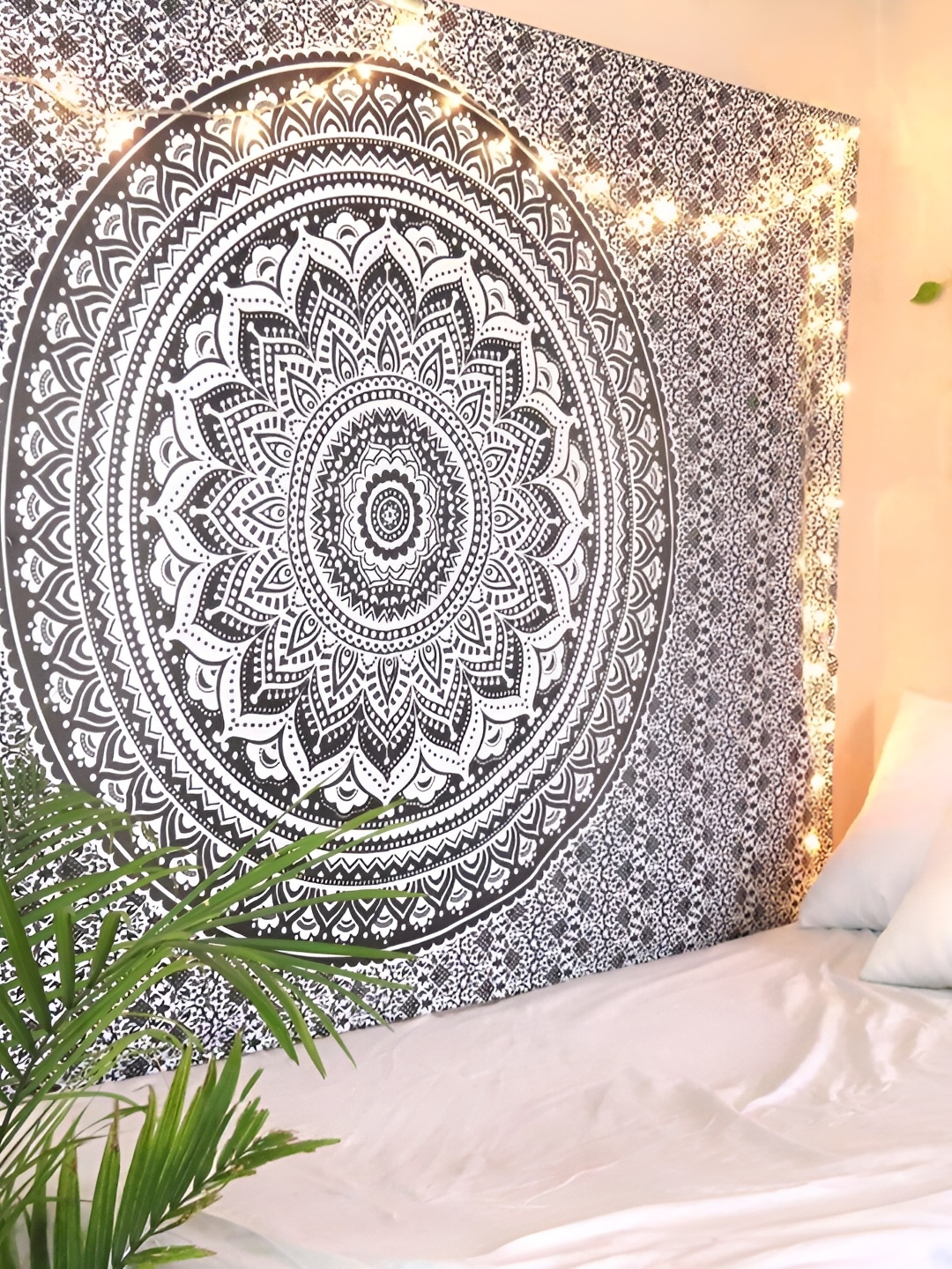 

dravy handicrafts Black & White Mandala Printed Cotton Tapestry