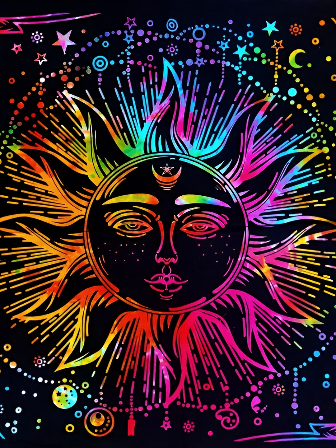 

dravy handicrafts Blue & Orange-Coloured Sun Printed Cotton Tapestry