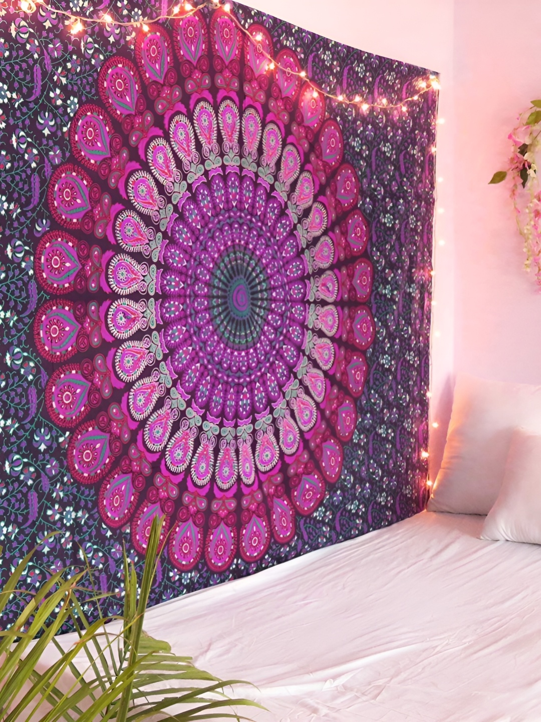 

dravy handicrafts Pink & Lavender-Coloured Printed Cotton Tapestry