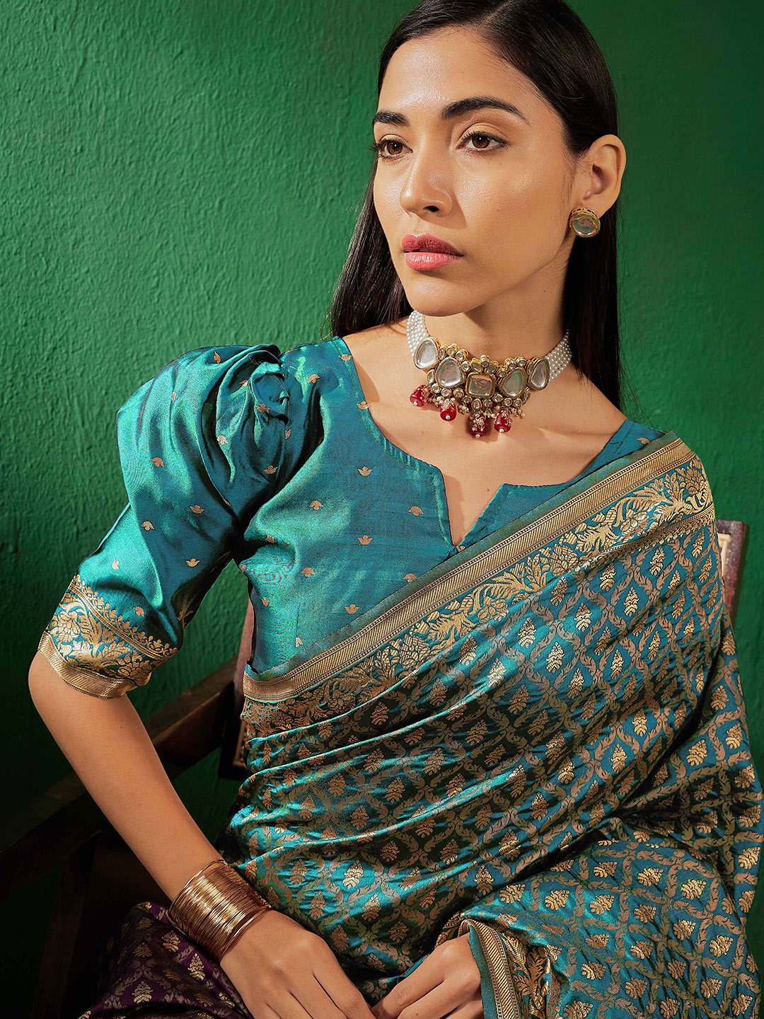 

Sangria Ethnic Motifs Woven Design Banarasi Silk Saree, Blue