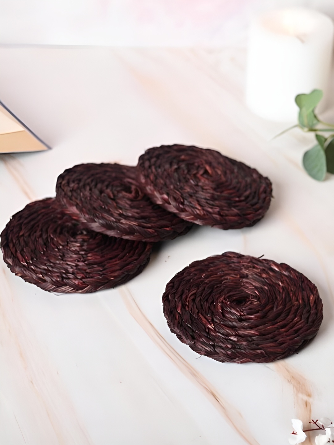 

KADAM HAAT Brown 4 Pieces Wooden Dishwasher Safe Coasters