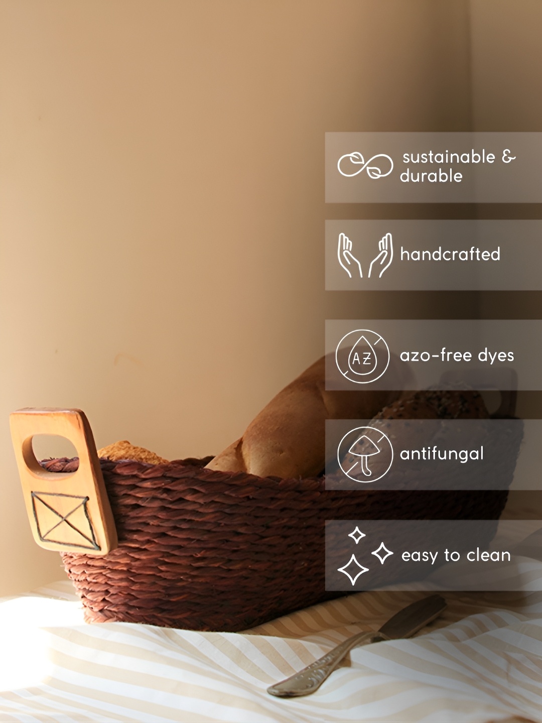 

KADAM HAAT Brown Wooden Dishwasher Safe Bread Basket