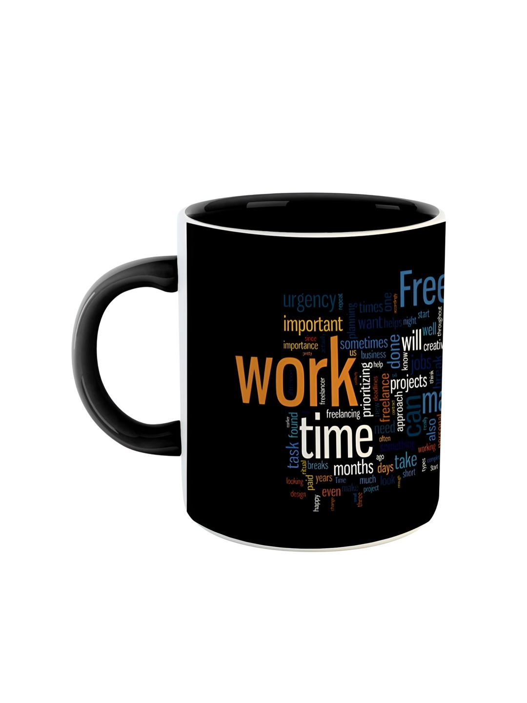 ARTBUG Black & Orange Typography Printed Ceramic Glossy Mug 350 ml
