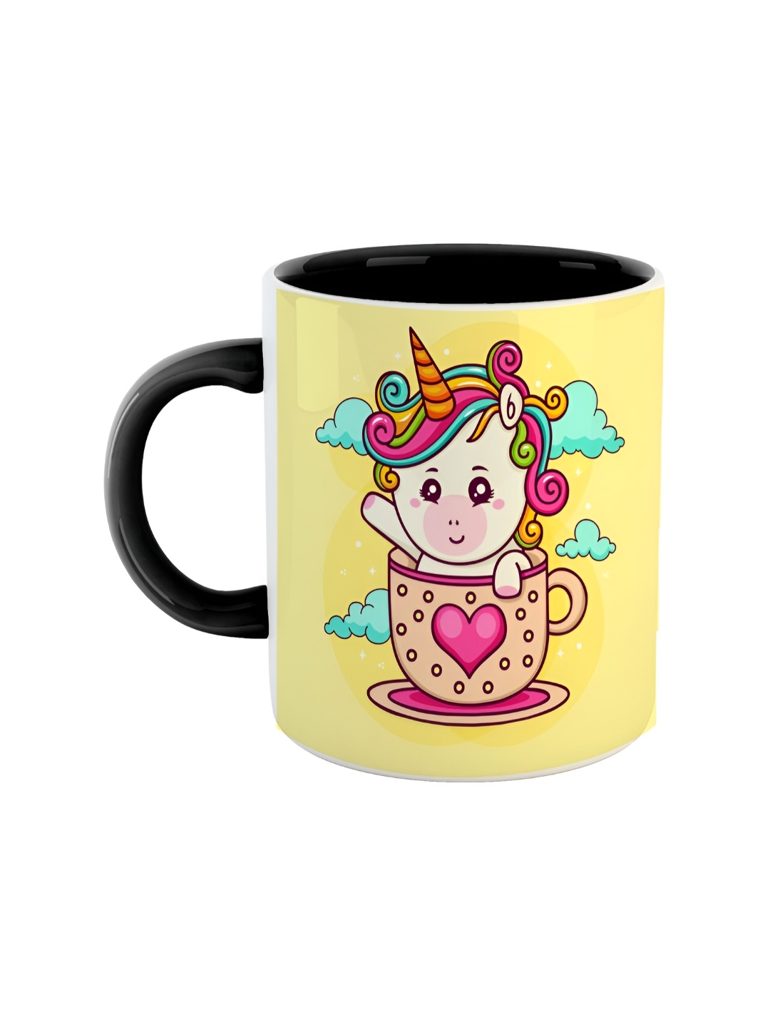 

ARTBUG Black Yellow Unicorn Printed Ceramic Glossy Mug 350 ml