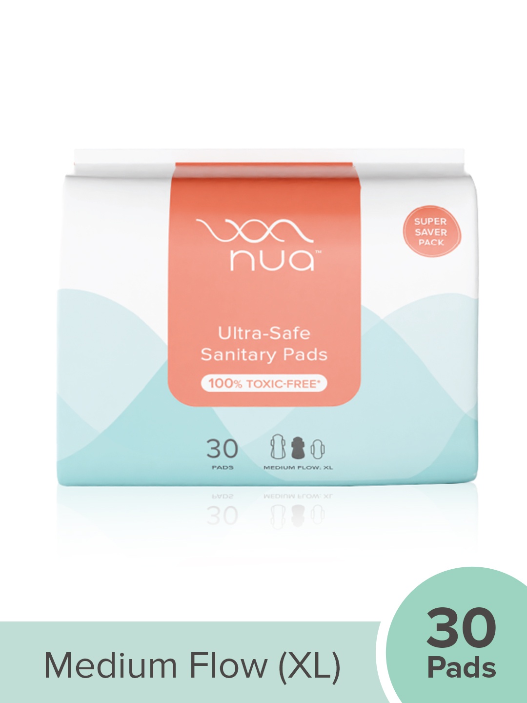 

Nua Ultra Safe Sanitary Pads With Disposal Pouches - Medium Flow - XL Size - 30 Pads, White