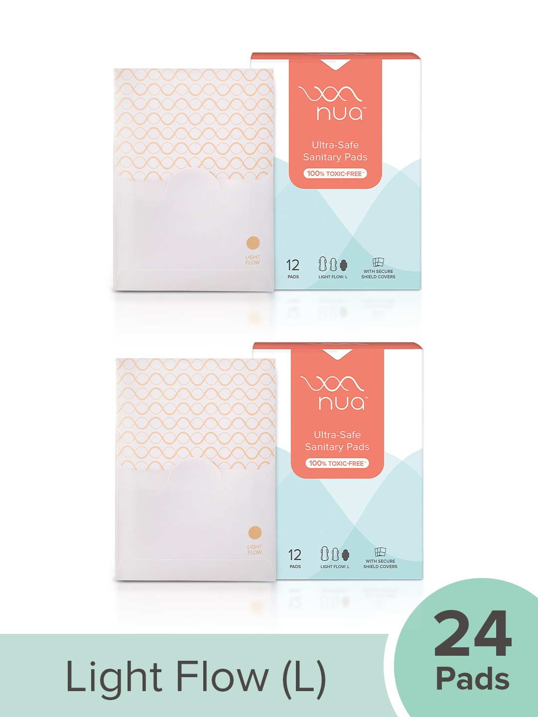 

Nua Set Of 2 Ultra Safe Sanitary Pads With Disposal Pouches - Light Flow-L - 12 Pads Each, White