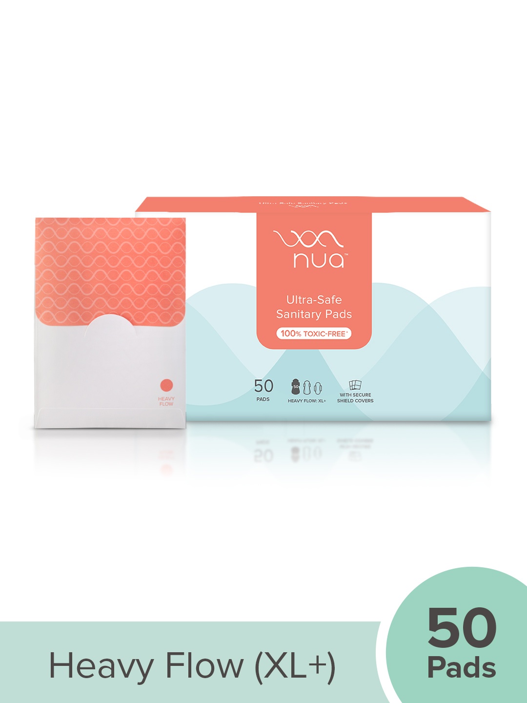 

Nua Ultra Safe Sanitary Pads With Disposal Pouches - Heavy Flow-XL+ - 50 Pads, White