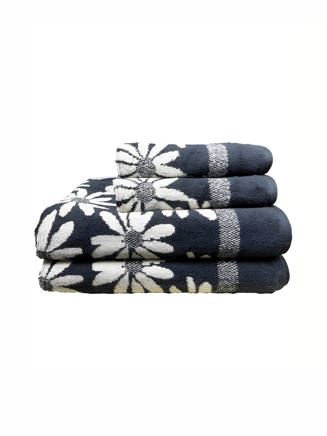 

SENSES Black & White 4 Piece Floral Printed Cotton 570 GSM Towel Set