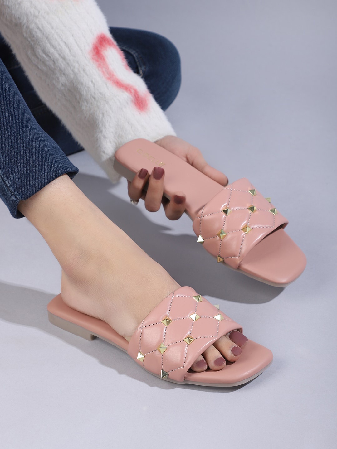 

Gibelle Embellished Open Toe Flats, Peach