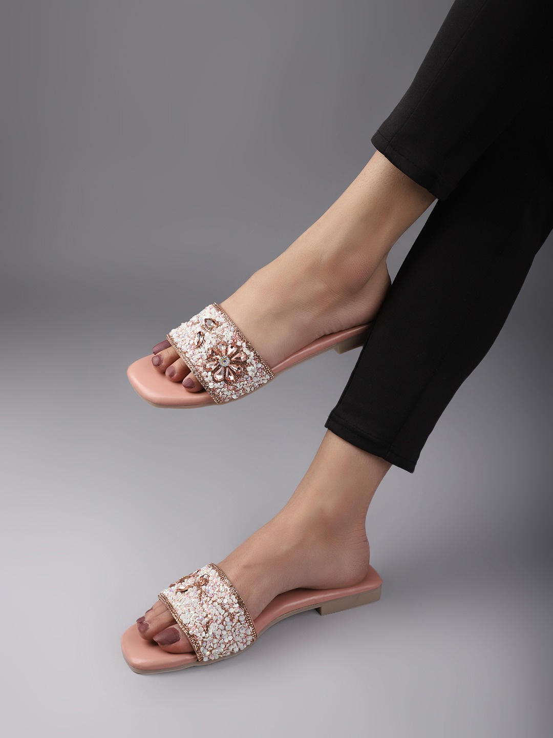 

Gibelle Embellished Open Toe Flats, Peach