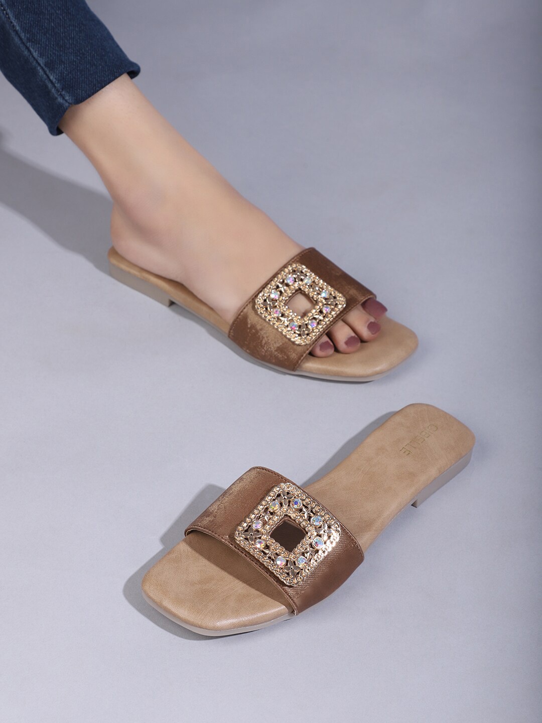 

Gibelle Embellished Open Toe Flats, Tan