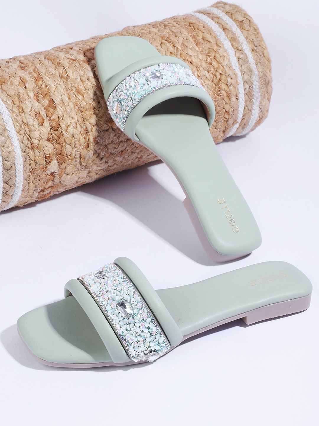 

Gibelle Embellished Open Toe Block Heels, Green