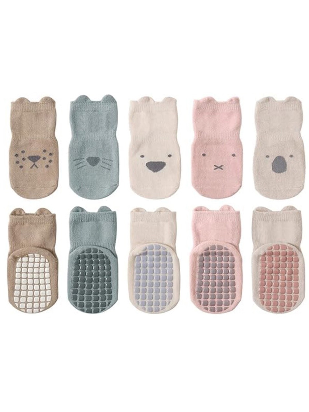 

iSWEVEN Kids Pack Of 5 Patterned Breathable Cotton Ankle-Length Socks, Brown