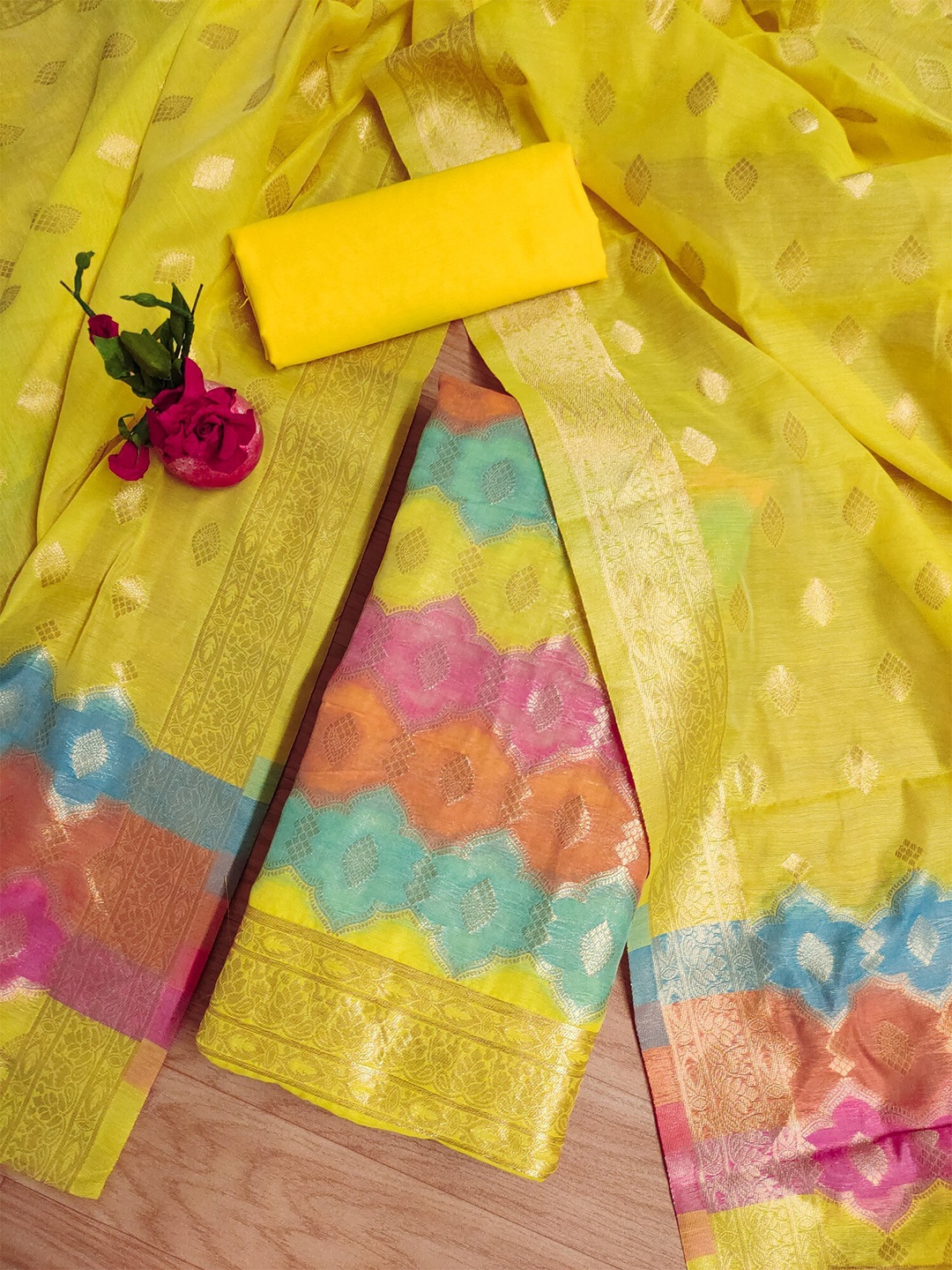 

Panzora Embellished Unstitched Dress Material, Yellow