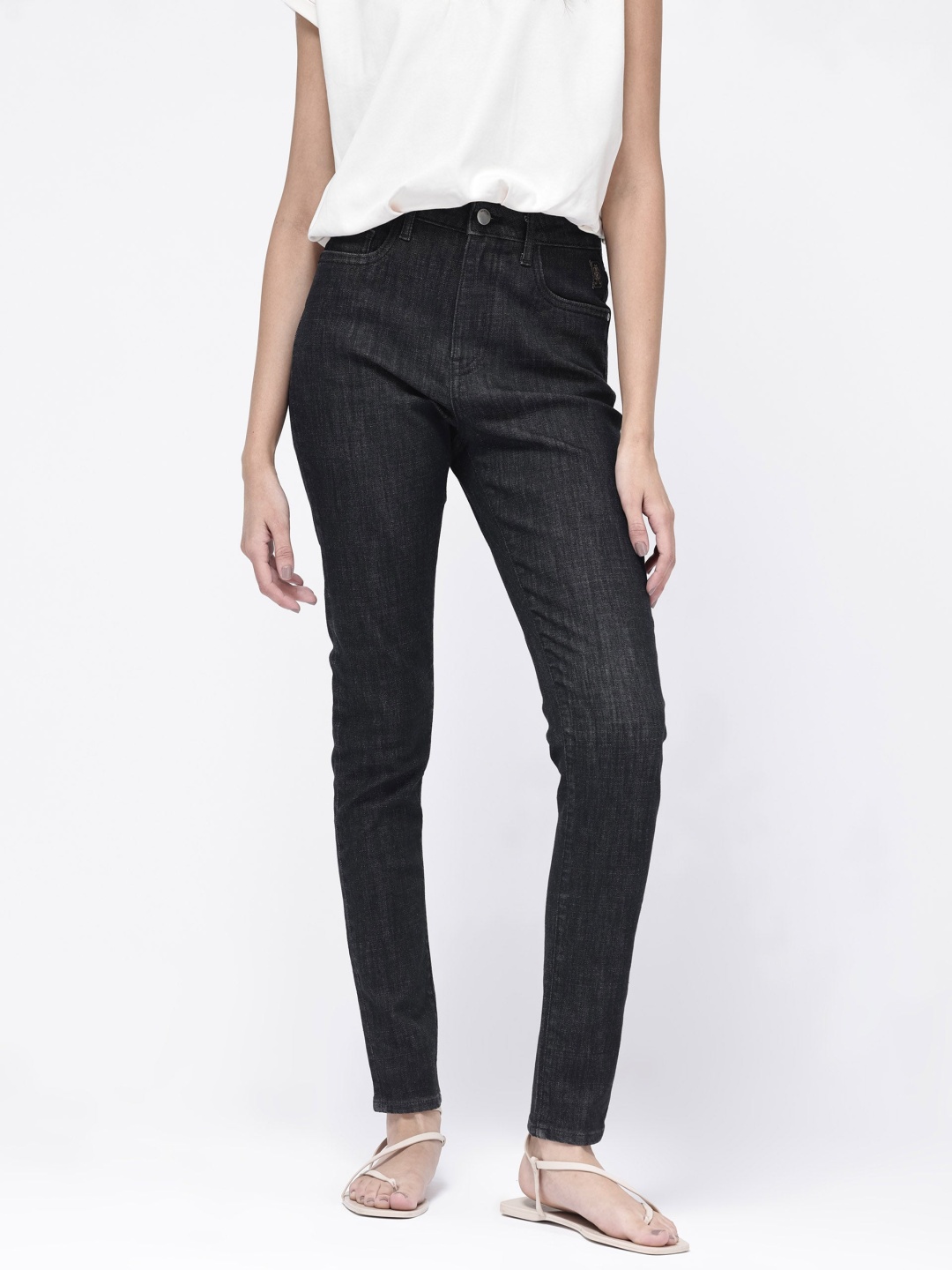 

RAREISM Women Comfort Slim Fit Clean Look Stretchable Jeans, Black