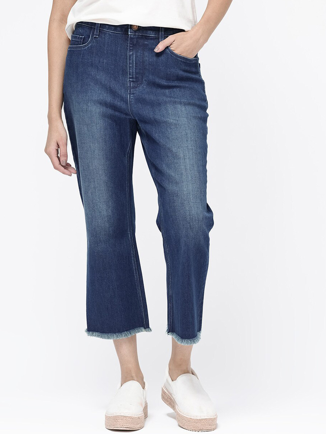 

RAREISM Women Comfort Clean Look Light Fade Stretchable Cropped Jeans, Blue