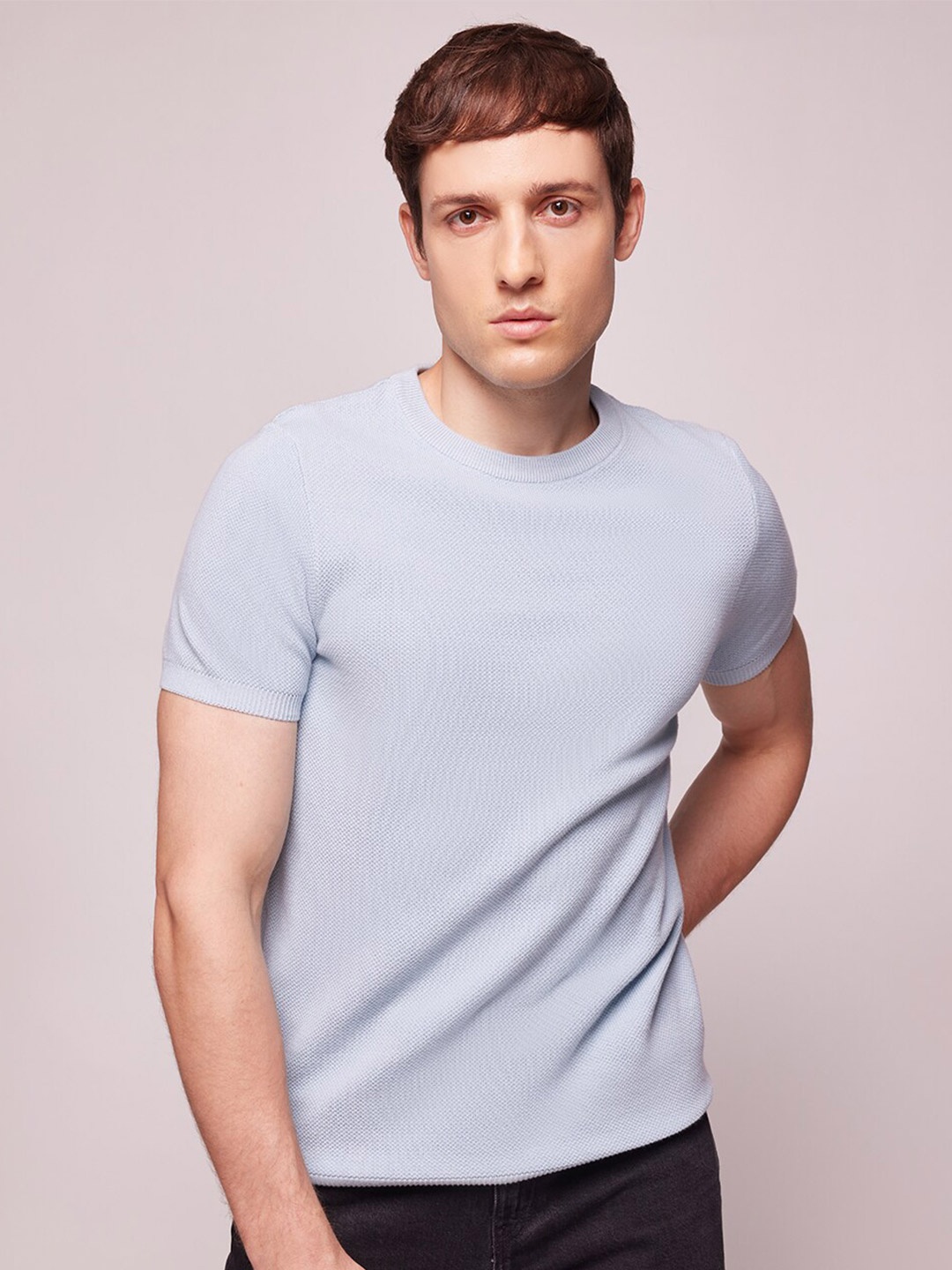 

Bombay High Men Regular Fit Solid Crew Neck T-Shirt, Blue