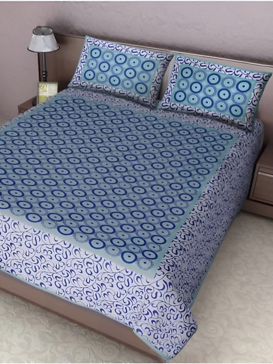 

Sohibe Blue Printed 144 TC Cotton King Bedsheet with 1 Pillow Cover