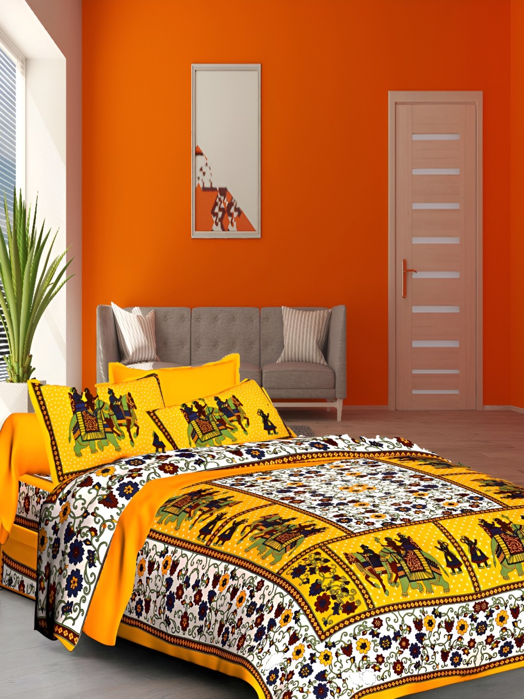 

Sohibe Yellow 144 TC King Bedsheet with 1 Pillow Covers