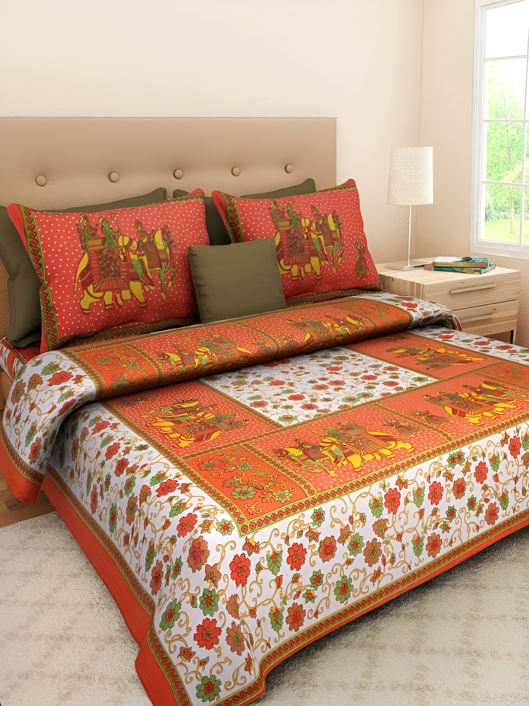 

Sohibe Multicoloured 144 TC King Bedsheet with 1 Pillow Covers, Multi