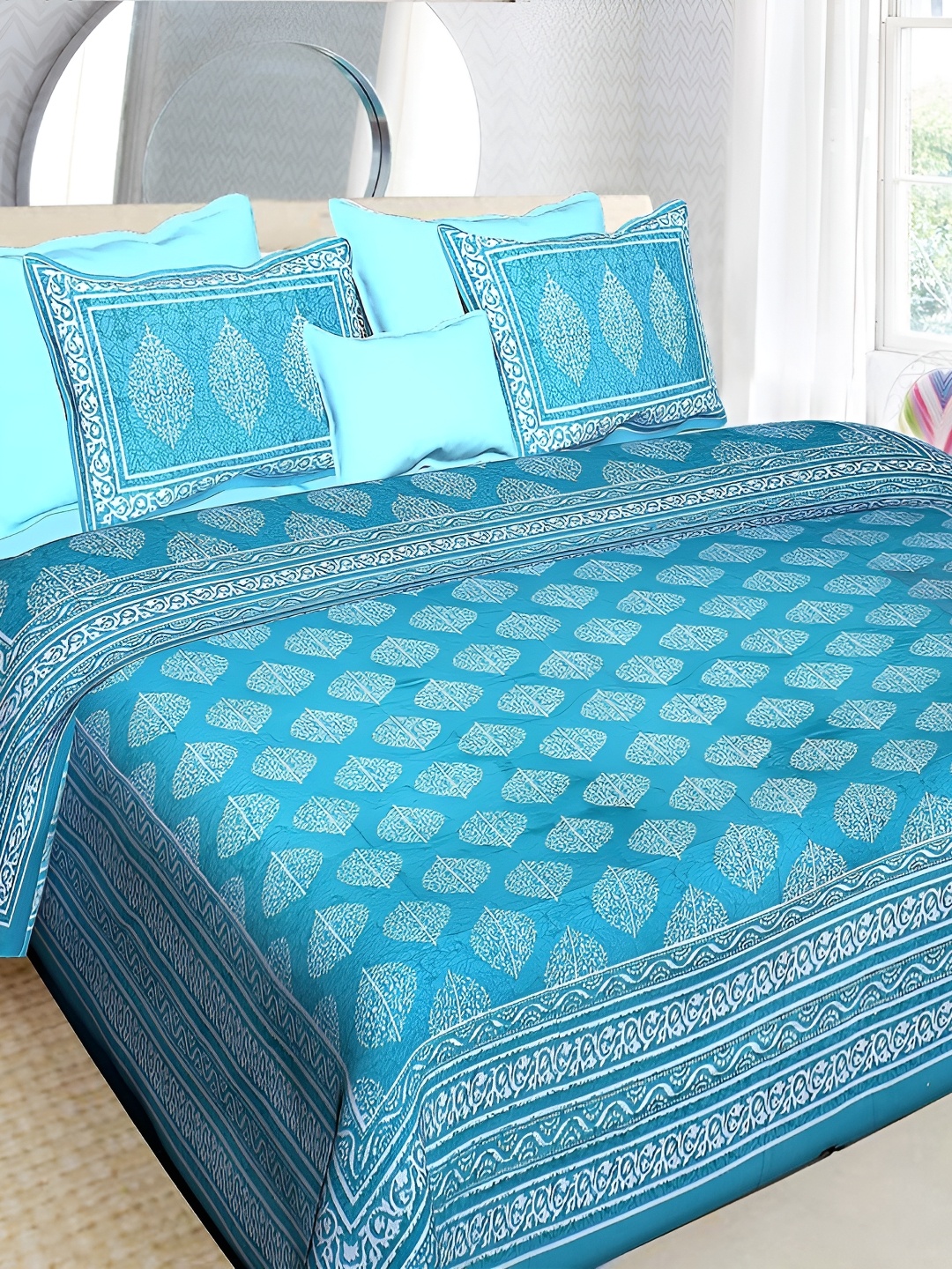 

Sohibe Blue Printed 120 TC Cotton King Bedsheet with 1 Pillow Cover