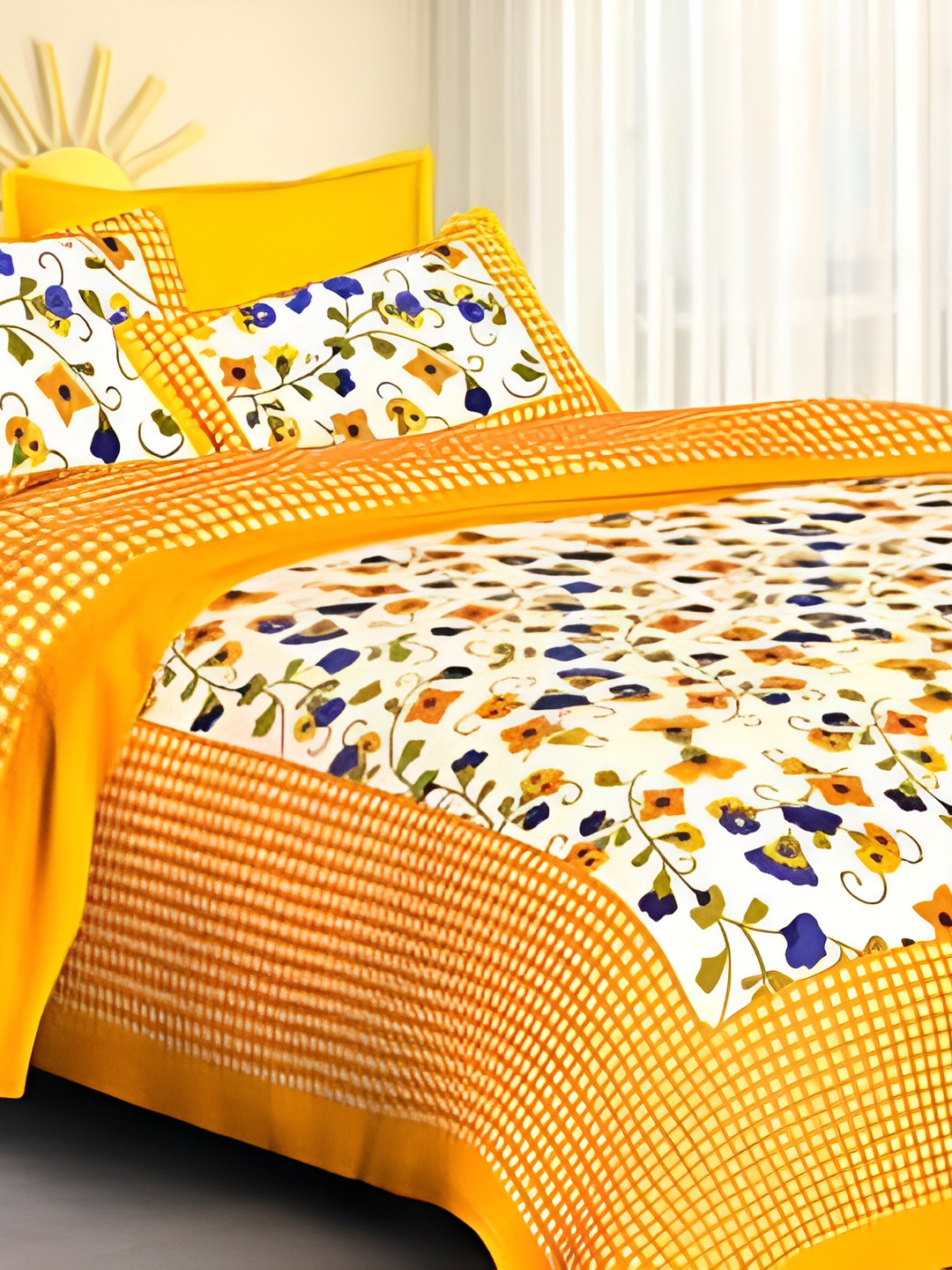 

Sohibe Blue 144 TC King Bedsheet with 1 Pillow Covers