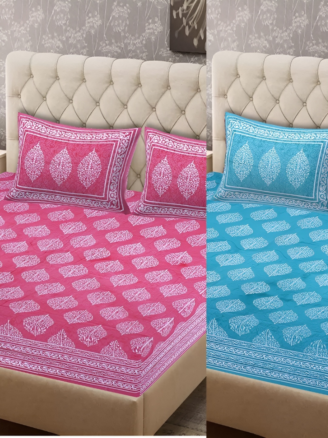 

Sohibe Pink & White Ethnic Motifs Printed 300 TC Cotton King Bedsheet with 1 Pillow Covers