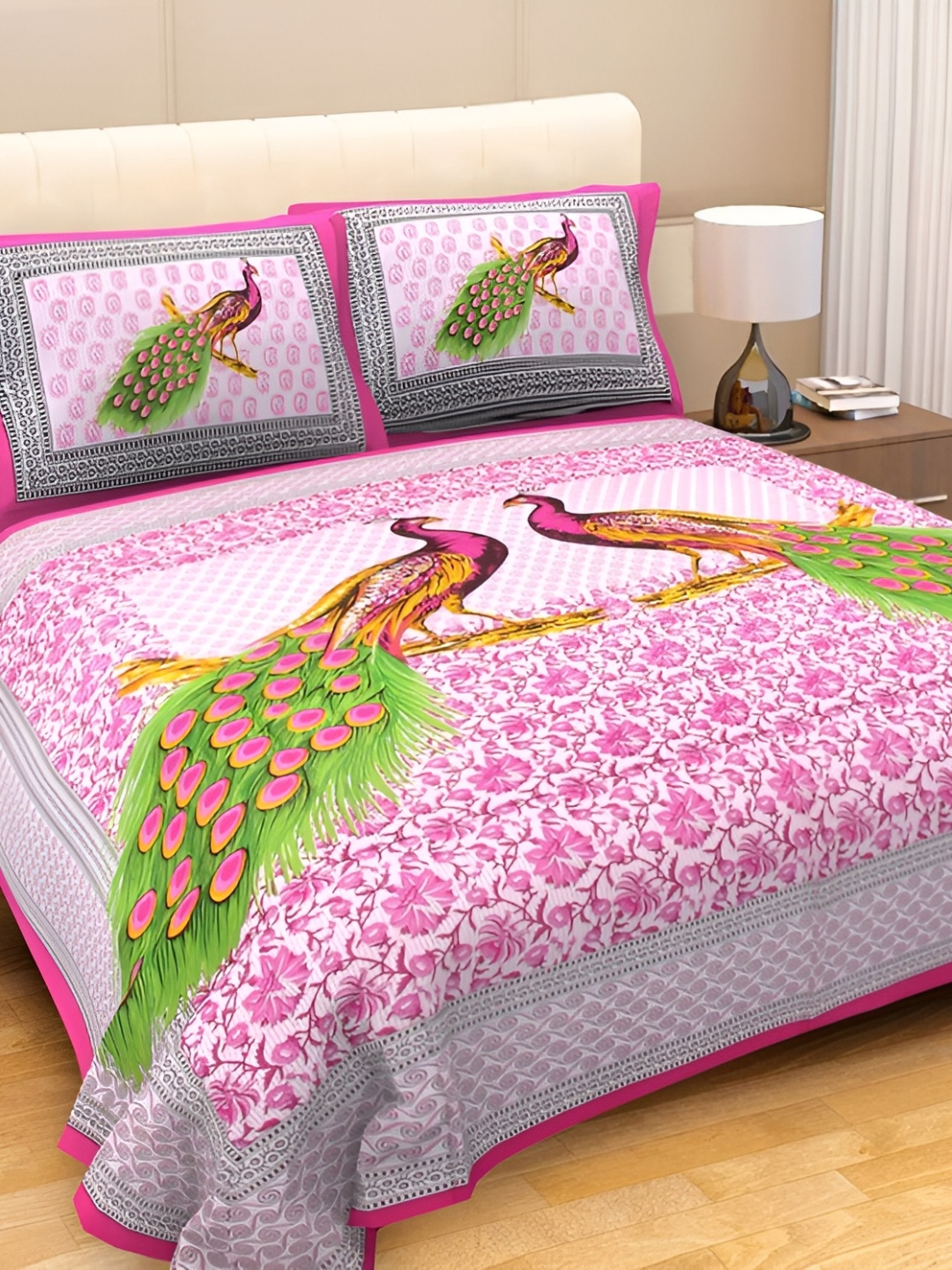 

Sohibe White Pink Floral Printed Cotton 120 TC King Bedsheet With 2 Pillow Covers