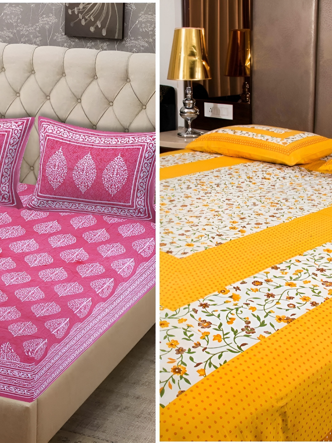 

Sohibe Pink & White Ethnic Motifs Printed 300 TC Cotton King Bedsheet with 1 Pillow Covers