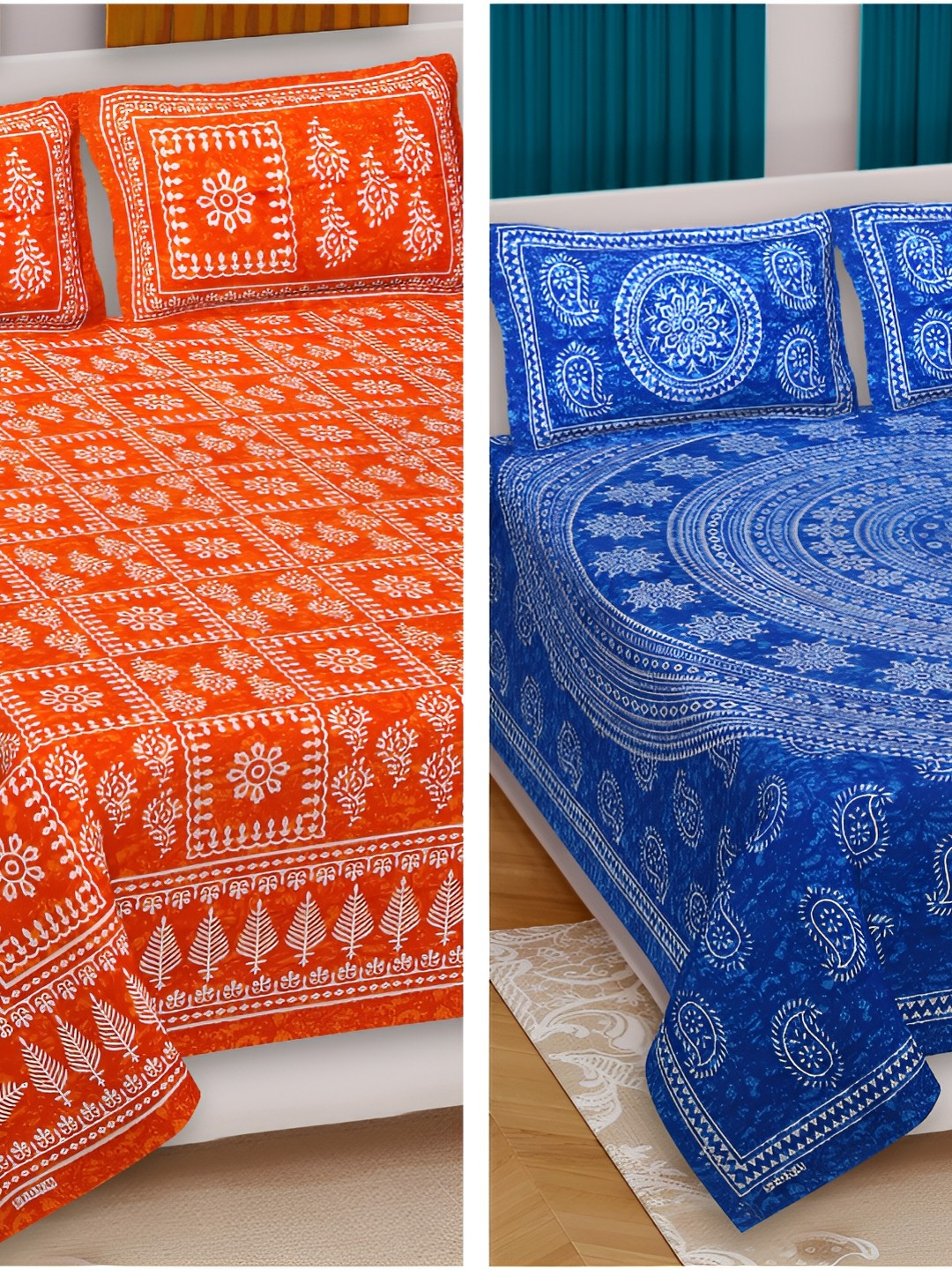 

Sohibe Orange & White Motifs Printed 300 TC Cotton King Bedsheet with 1 Pillow Covers