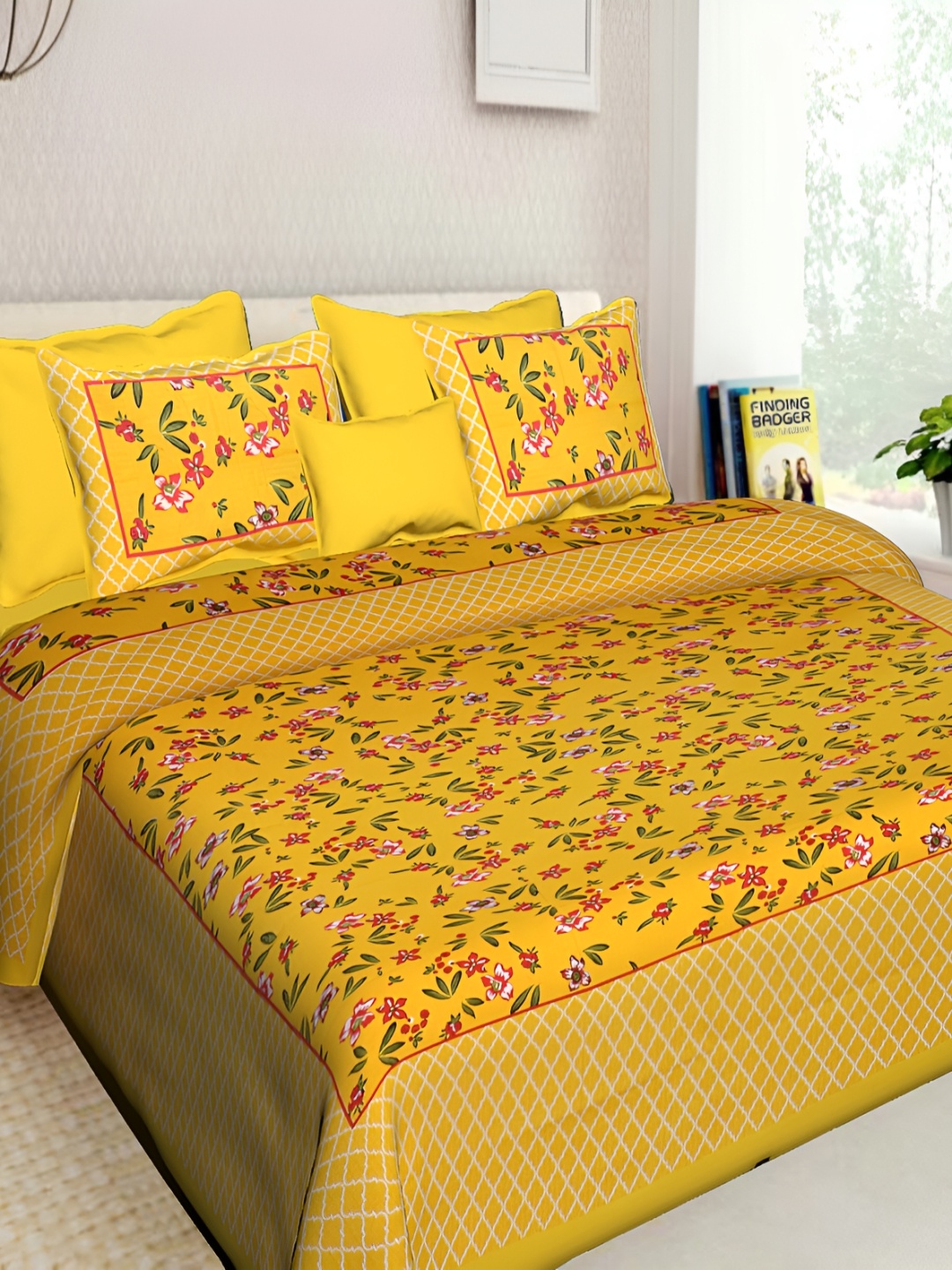 

Sohibe Orange & Red Floral Cotton 104 TC King Bedsheet with 2 Pillow Covers