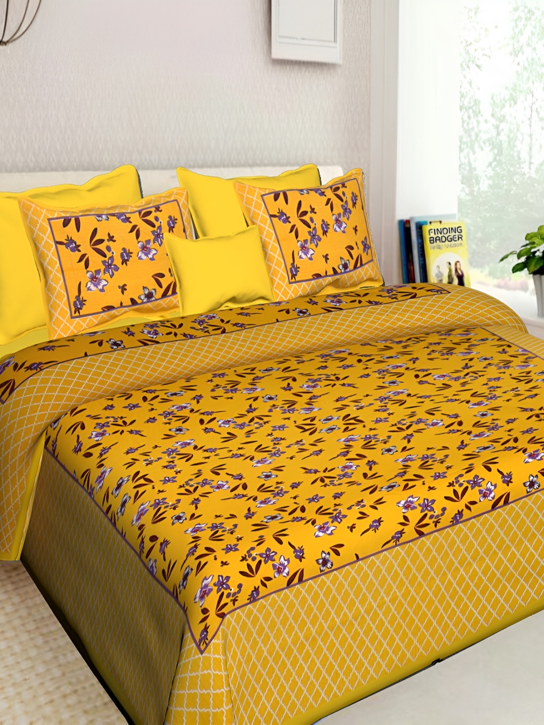 

Sohibe Yellow Printed 104 TC Cotton King Bedsheet with 2 Pillow Covers